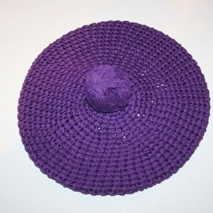 Gucci Purple Cotton Pom Pom Crochet Beret Hat